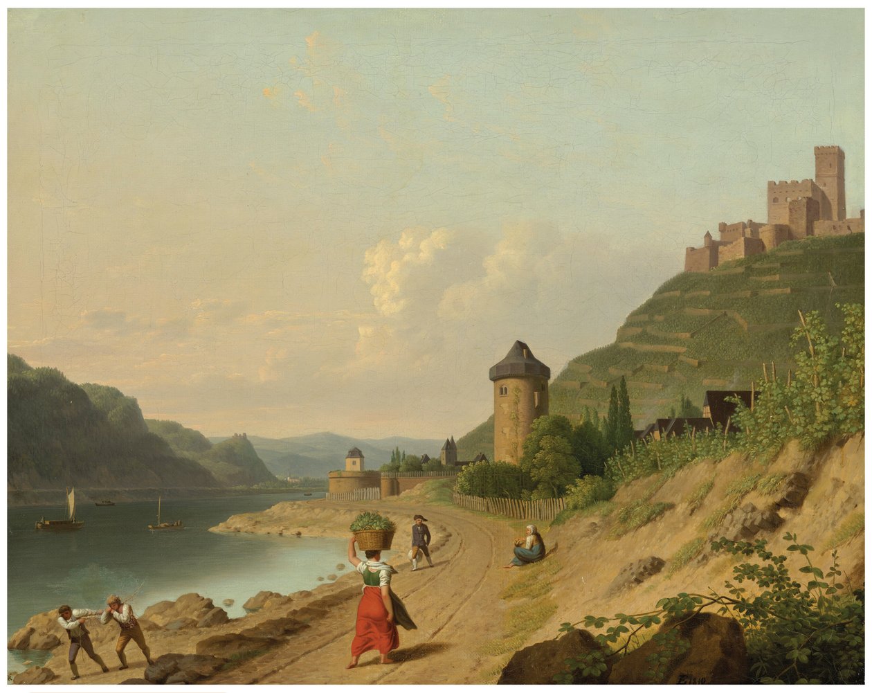 Figuren op een spoor bij de Rijn door Christoffer Wilhelm Eckersberg