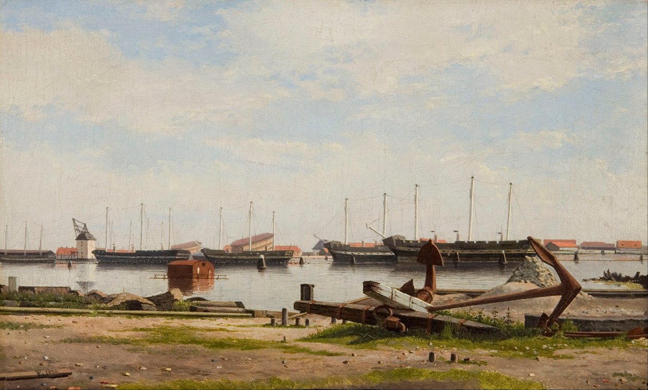 Lot van Nyholm met de kraan en enkele oorlogsschepen door Christoffer Wilhelm Eckersberg
