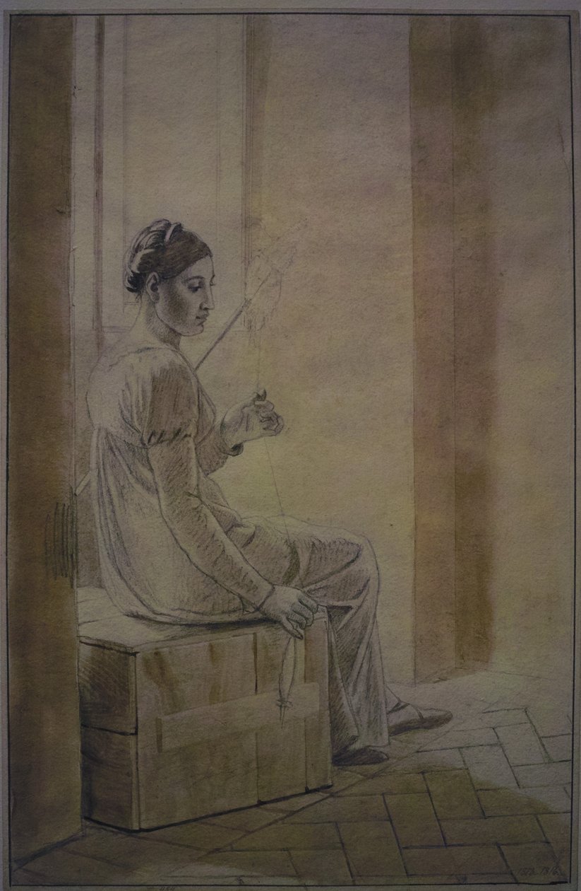 Jonge Romeinse vrouw zittend op een houten kist door Christoffer Wilhelm Eckersberg