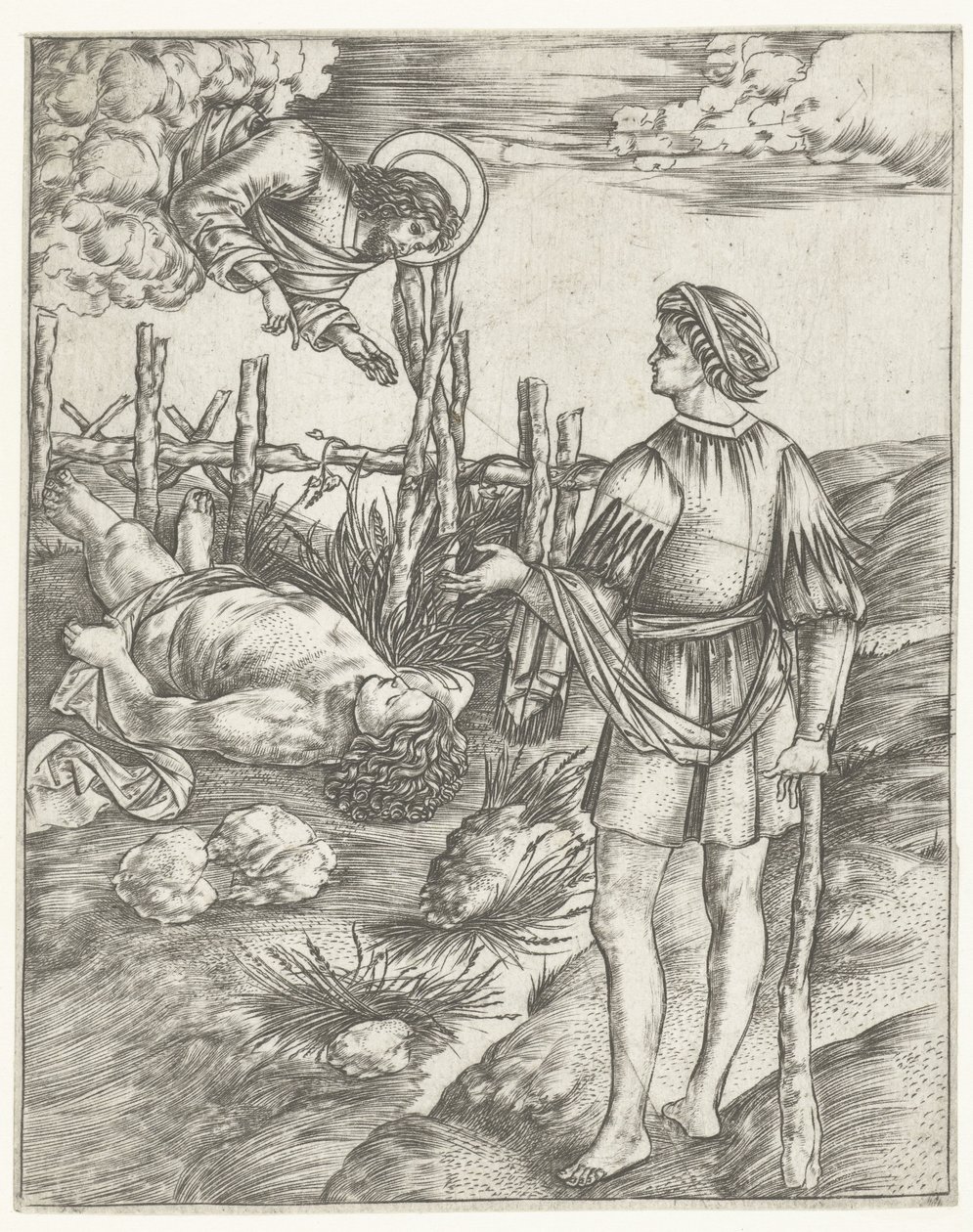God spreekt tot Kain die bij dode lichaam van Abel staat door Christoforo di Michele Robetta