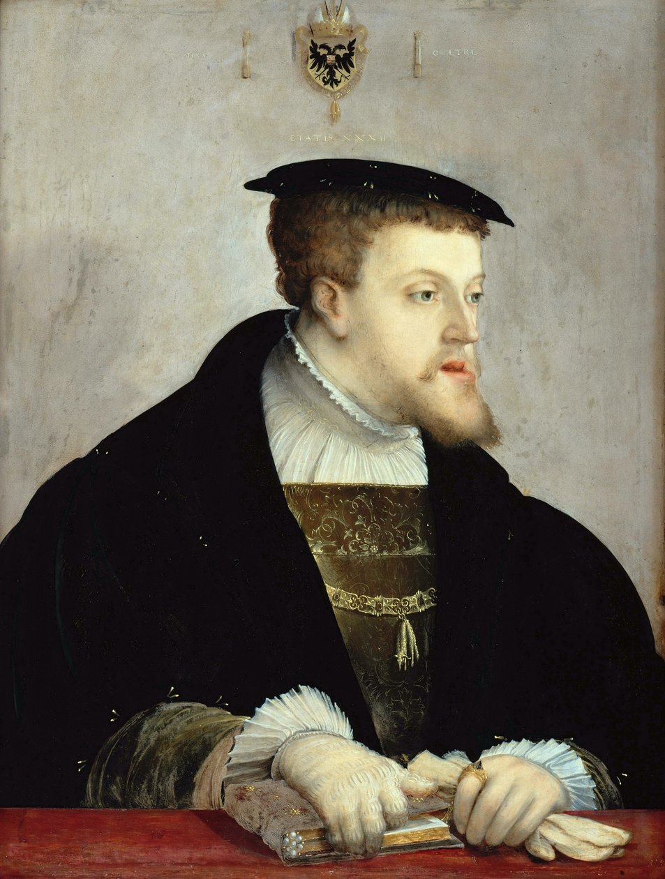 Duits: Kaiser Karl V. (1500-1558) Portret van Karel V, Heilige Roomse Keizer (1500-1558) door Christoph Amberger