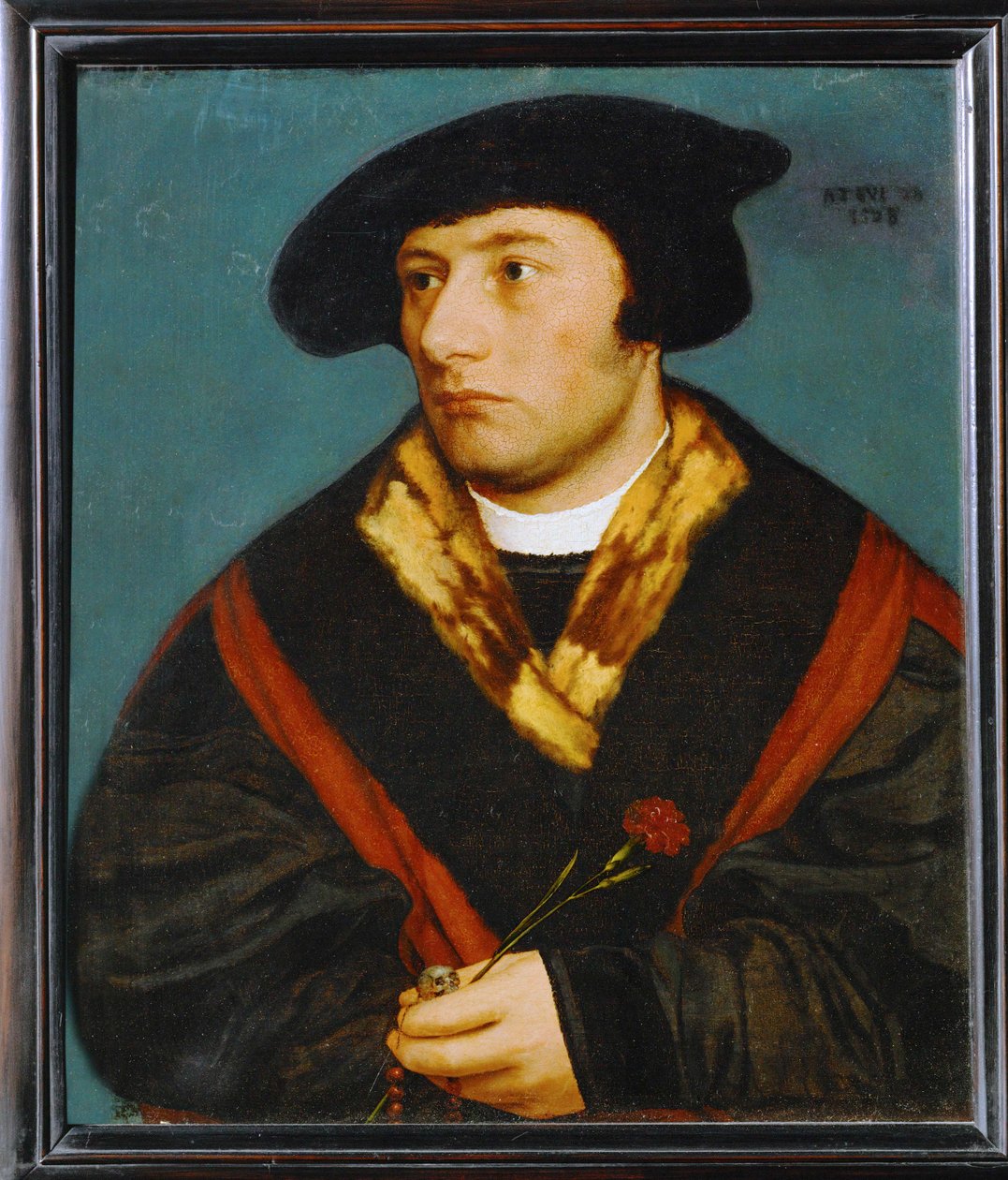 Portret van een man van 25 jaar met een anjer in zijn hand ... door Christoph Amberger
