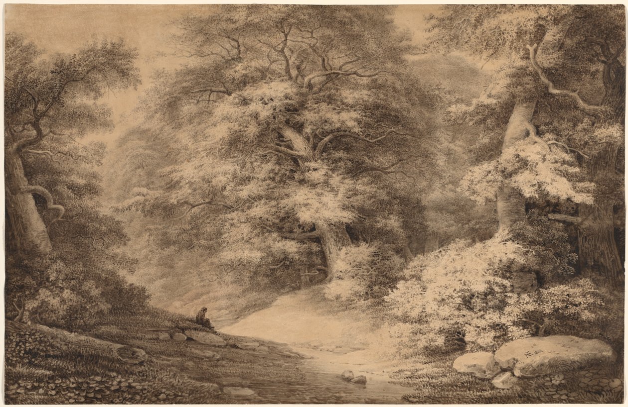 Een beukenbos met een rustende reiziger, 1803 door Christoph Nathe