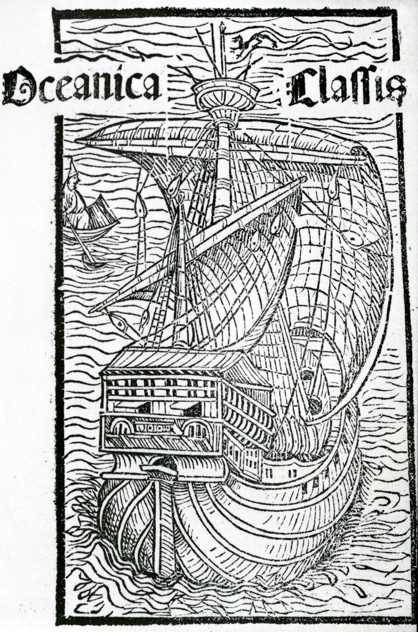 Tekening van de Santa Maria, 1493 door Christopher Columbus
