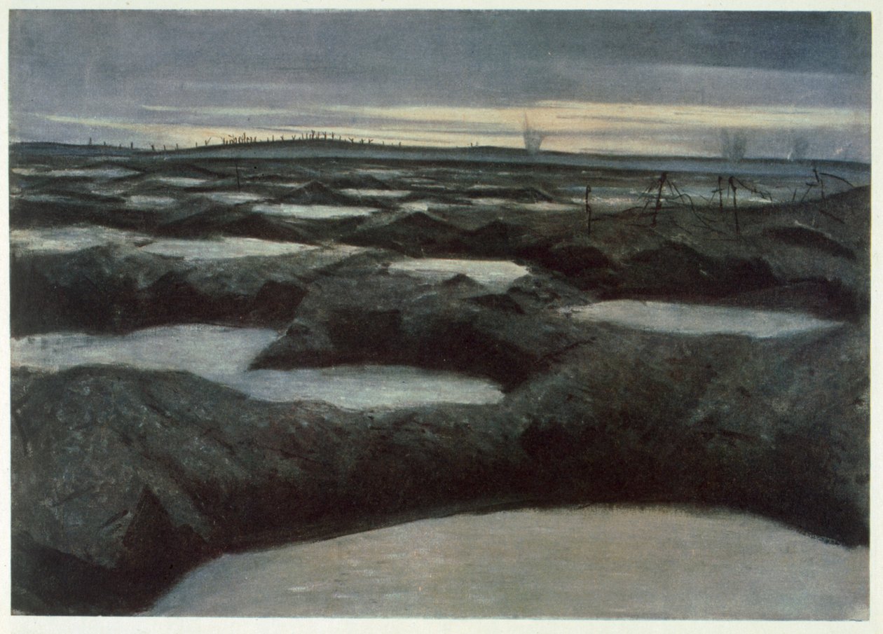 Na een duw, uit Britse kunstenaars aan het front, voortzetting van het westelijk front, 1918 door Christopher Richard Wynne Nevinson