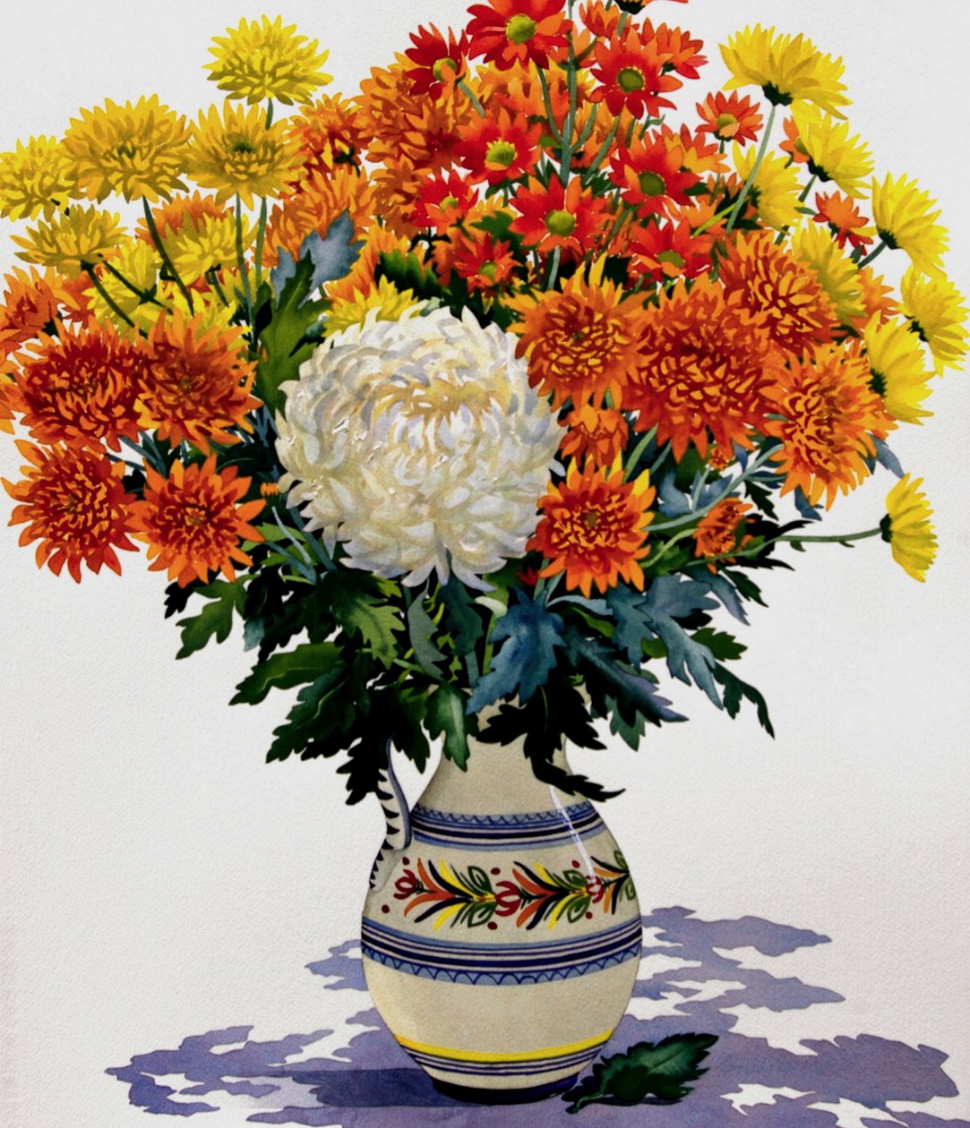 Chrysanten in een gegraveerde kan door Christopher Ryland