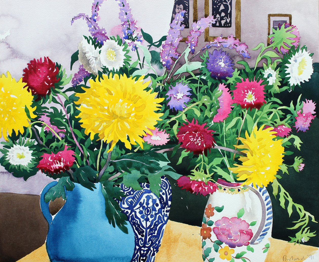 Interieur met asters door Christopher Ryland