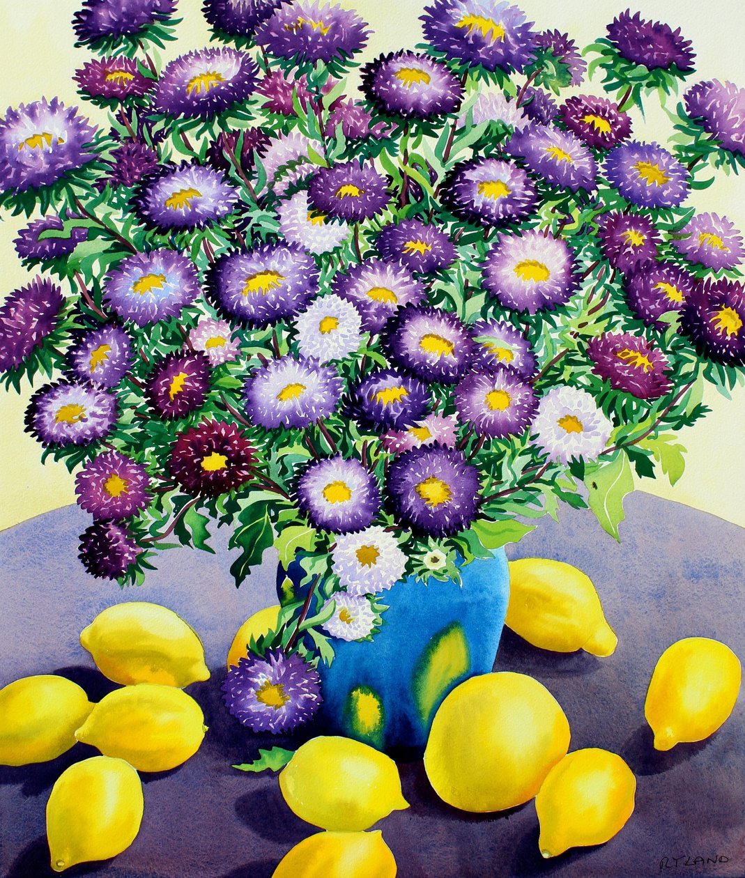 Paarse asters en citroenen door Christopher Ryland