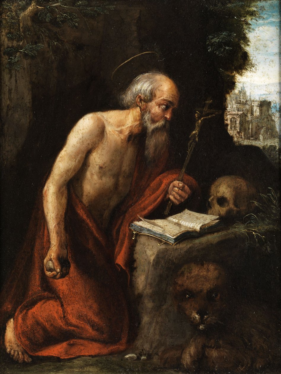 De Heilige Hiëronymus in boetedoening door Circle of Adam Elsheimer