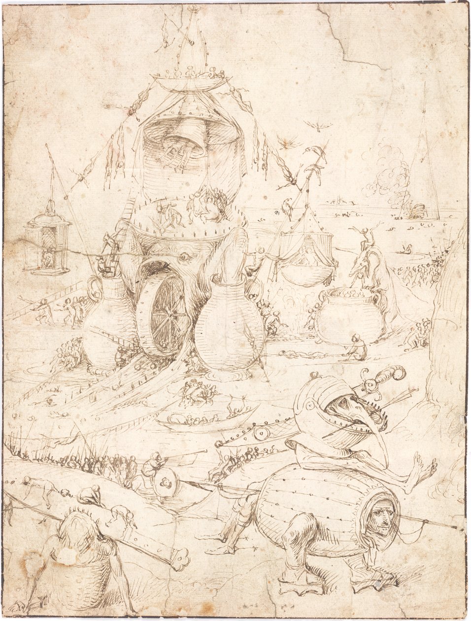 Een helscène met een vismonster met een wiel in zijn mond door Follower of Hieronymus Bosch