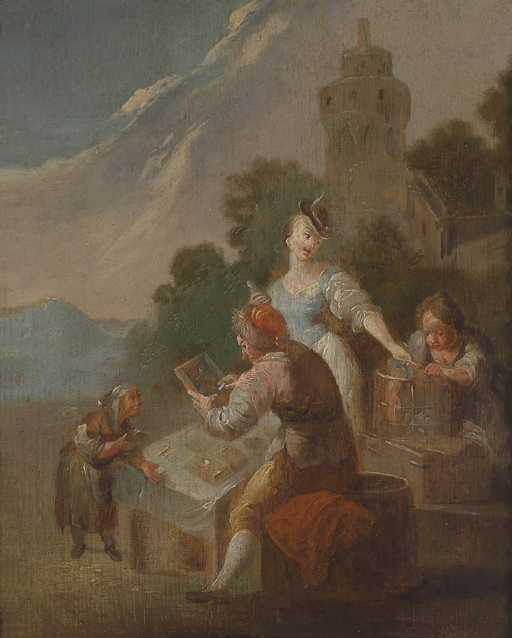 Kinderen die buiten les krijgen door Circle of Johann Georg Platzer