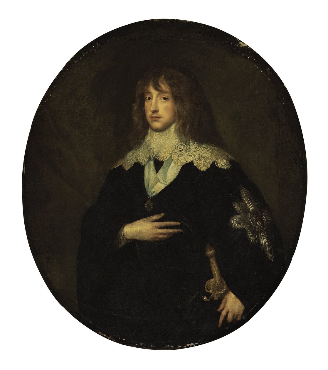 Portret van prins Karel Lodewijk, keurvorst Palatijn (1617-1680) als ridder in de Orde van de Kousenband door Circle of Anthony van Dyck