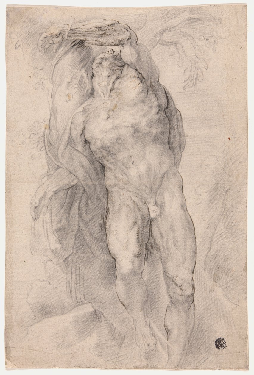 Mannelijke naakt vastgebonden aan boom door Circle of Peter Paul Rubens