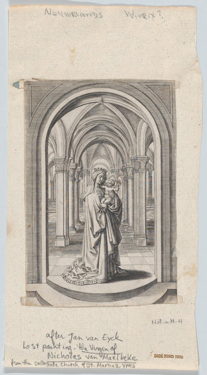 Maagd en Kind in een Kerk, ook bekend als de Van Maelbeke Maagd door Circle of the Brothers Wierix.