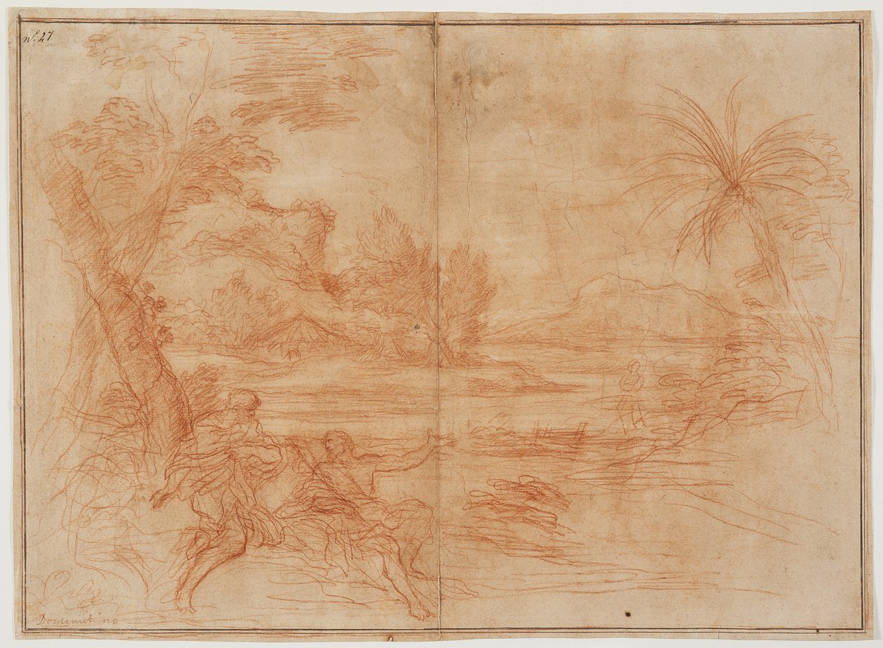 Johannes der Täufer offenbart Christus den Heiligen Petrus und Andreas (recto); Heidnisches Opfer (verso) door Ciro Ferri