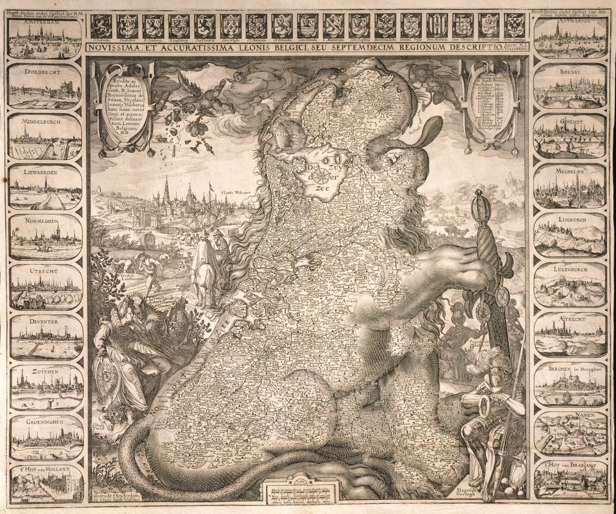 De zeventien gewesten van de Belgische leeuw, c.1583 door Claes Jansz Visscher