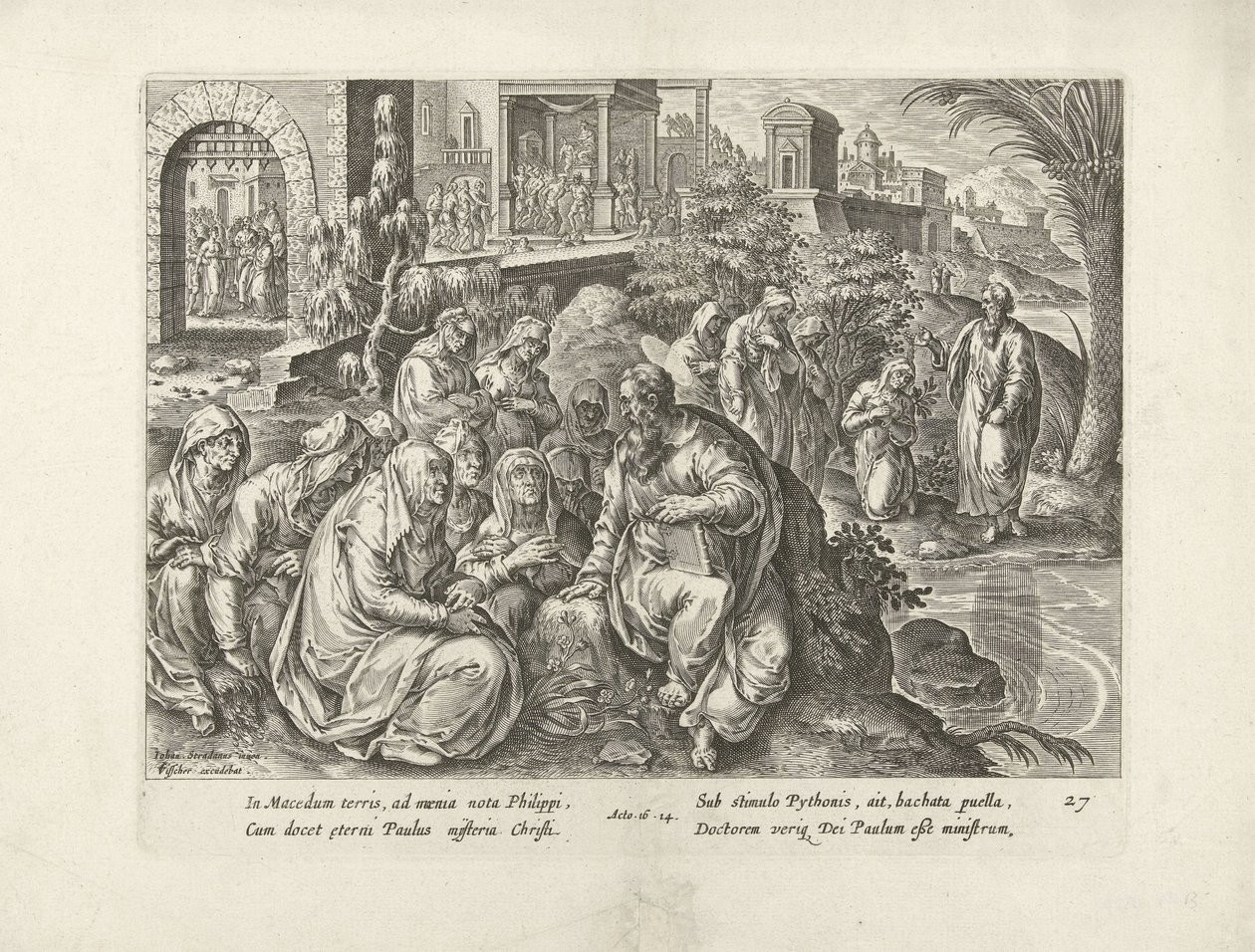 Paulus bekeert de vrouwen van Filippi door Claes Jansz. Visscher (II) (attributed to workshop of)