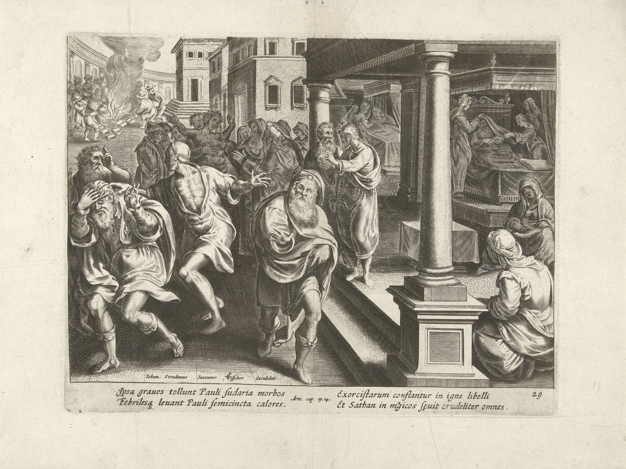 Paulus drijft de boze geesten uit in Efese door Claes Jansz. Visscher (II) (workshop of)