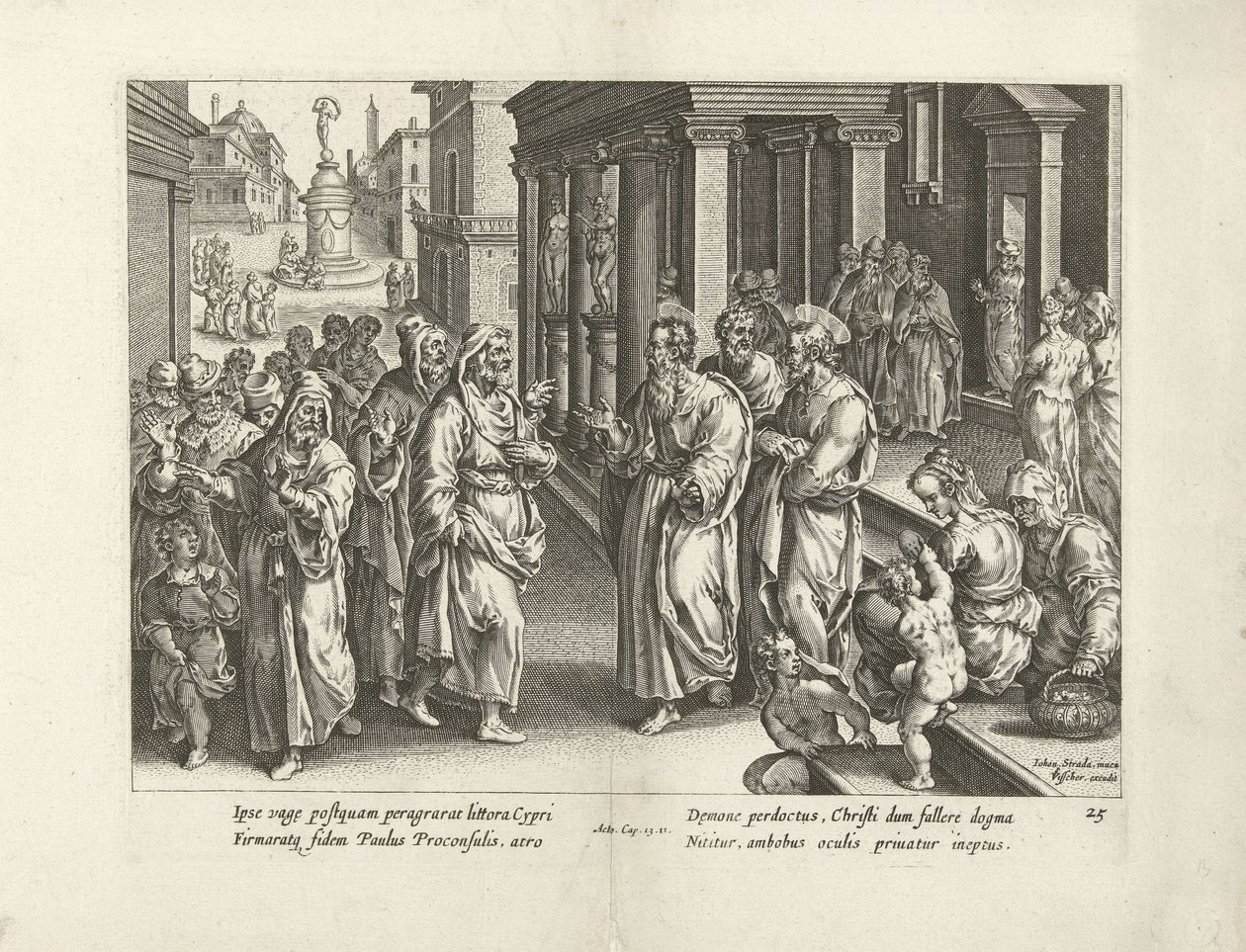 Paulus redetwist met de tovenaar Elymas door Claes Jansz. Visscher (II) (workshop of)