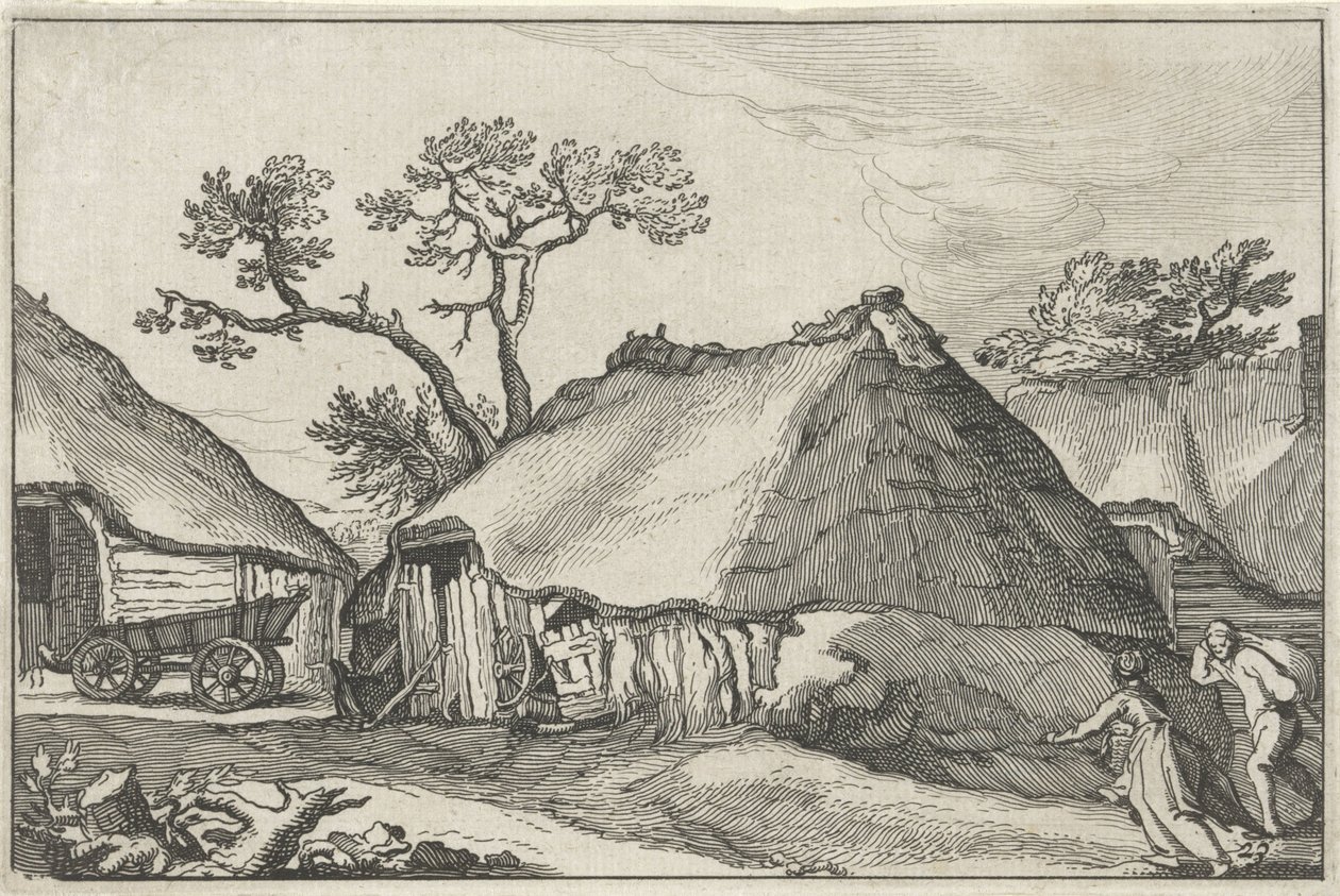 Boerderij en een wagen op een erf door Claes Jansz. Visscher (II)