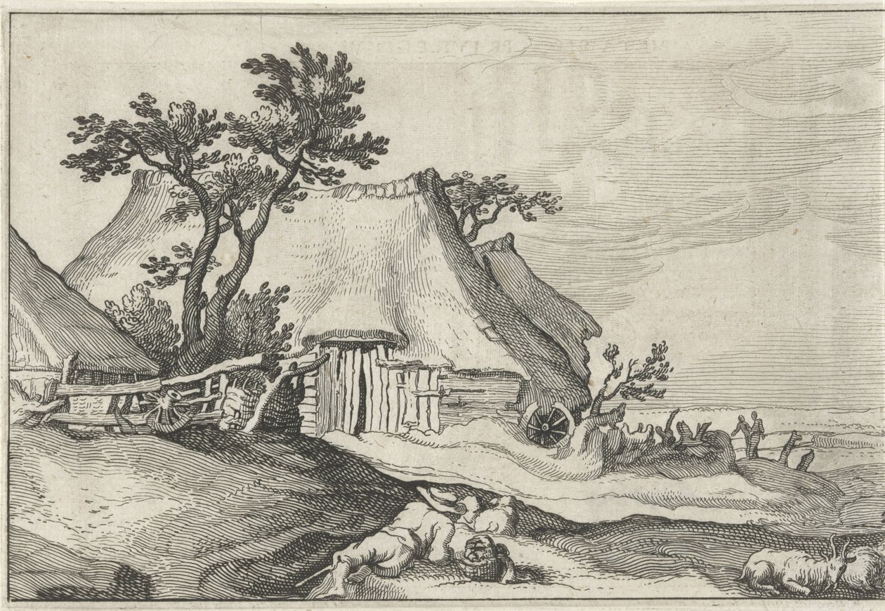 Boerderij en herder met schapen en geit door Claes Jansz. Visscher (II)