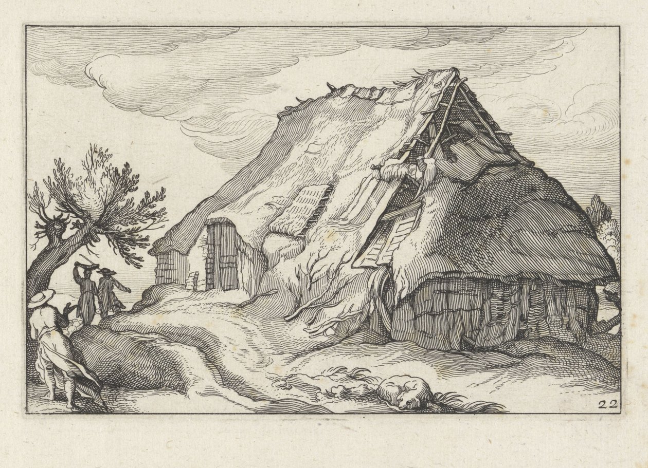 Boerderij met ingestort rieten dak door Claes Jansz. Visscher (II)