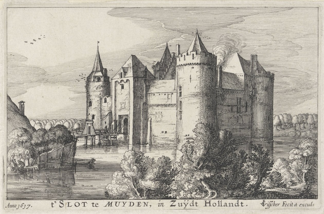 Gezicht op het Muiderslot door Claes Jansz. Visscher (II)