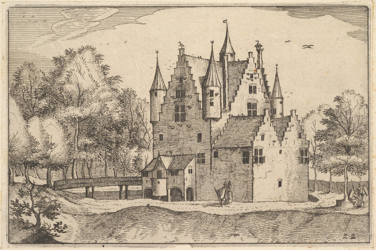 Een kasteel, plaat 22 uit Regiunculae et Villae Aliquot Ducatus Brabantiae, ca. 1610 door Claes Jansz Visscher