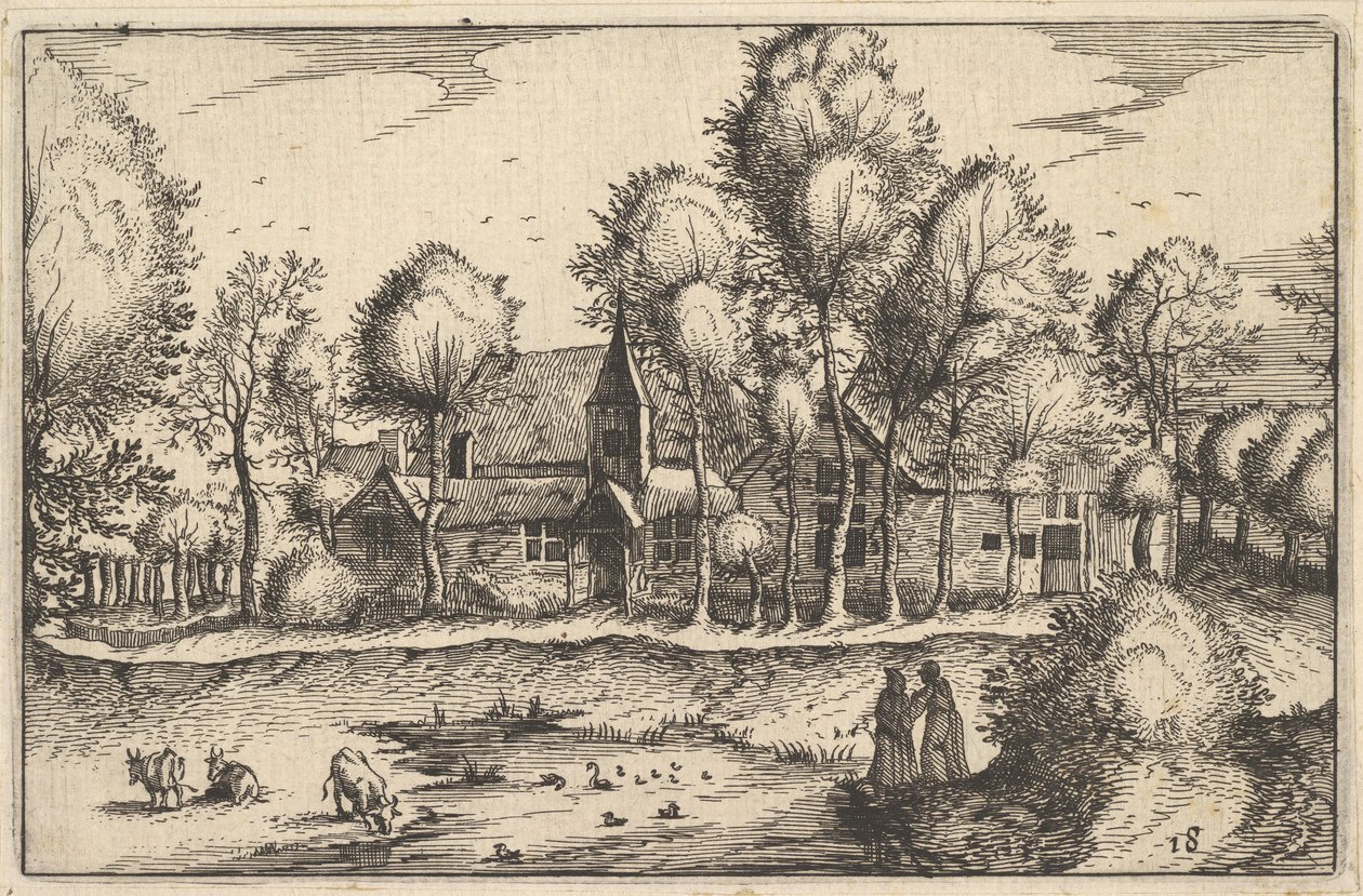 Een vijver, plaat 18 uit Regiunculae et Villae Aliquot Ducatus Brabantiae door Claes Jansz Visscher