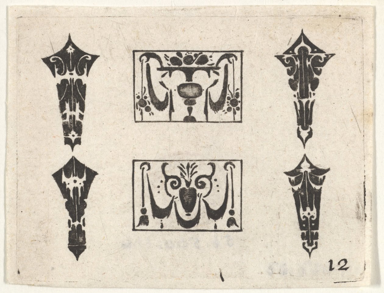 Blackwork Print met Twee Horizontale Panelen en Vier Bezelstenen, ca. 1620 door Claes Jansz Visscher