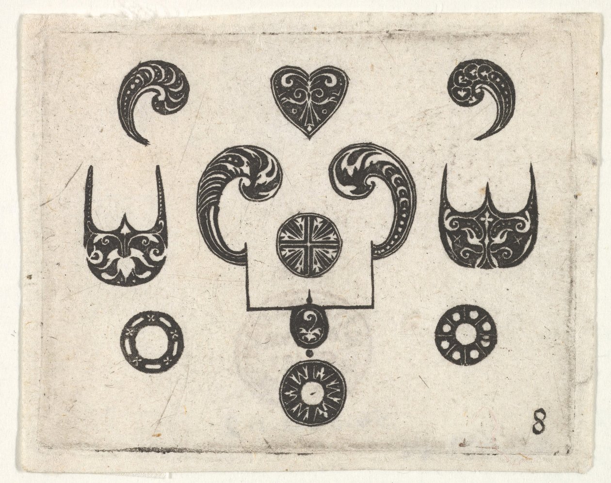Blackwork print met verschillende motieven, ca. 1620 door Claes Jansz Visscher