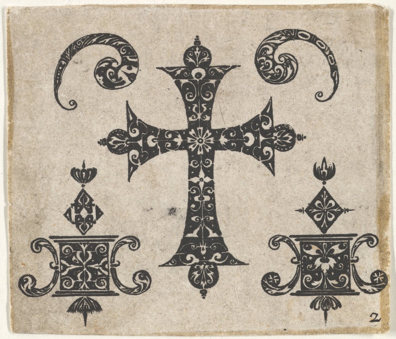 Blackwork Print met een Latijns Kruis en Kleine Motieven, ca. 1620 door Claes Jansz Visscher