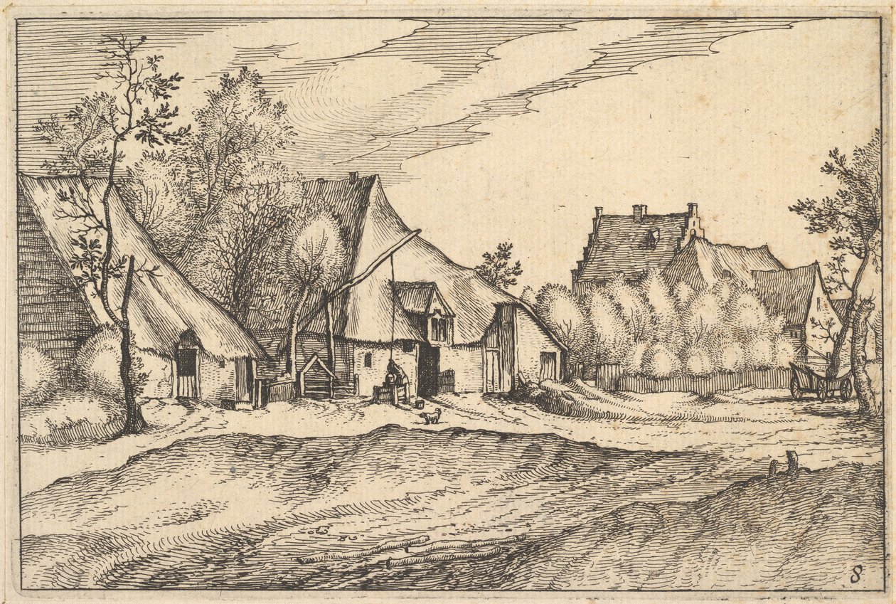 Boerderijen in een dorp uit Regiunculae et Villae Aliquot Ducatus Brabantiae door Claes Jansz Visscher