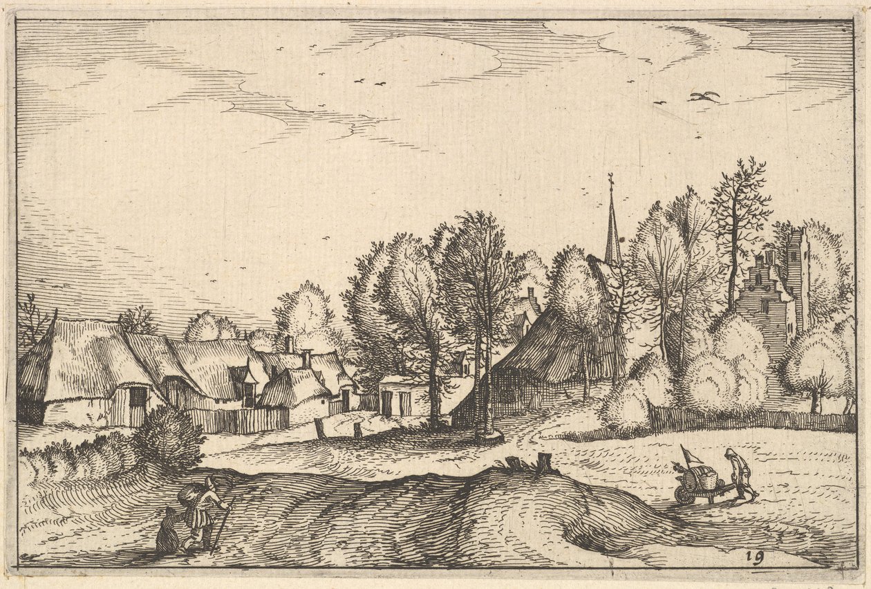 Weg naar een dorp, plaat 19 uit Regiunculae et Villae Aliquot Ducatus Brabantiae door Claes Jansz Visscher