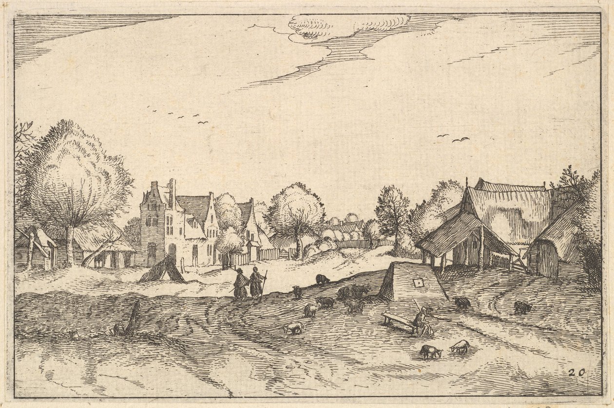 Dorpsweg, plaat 20 uit Regiunculae et Villae Aliquot Ducatus Brabantiae door Claes Jansz Visscher