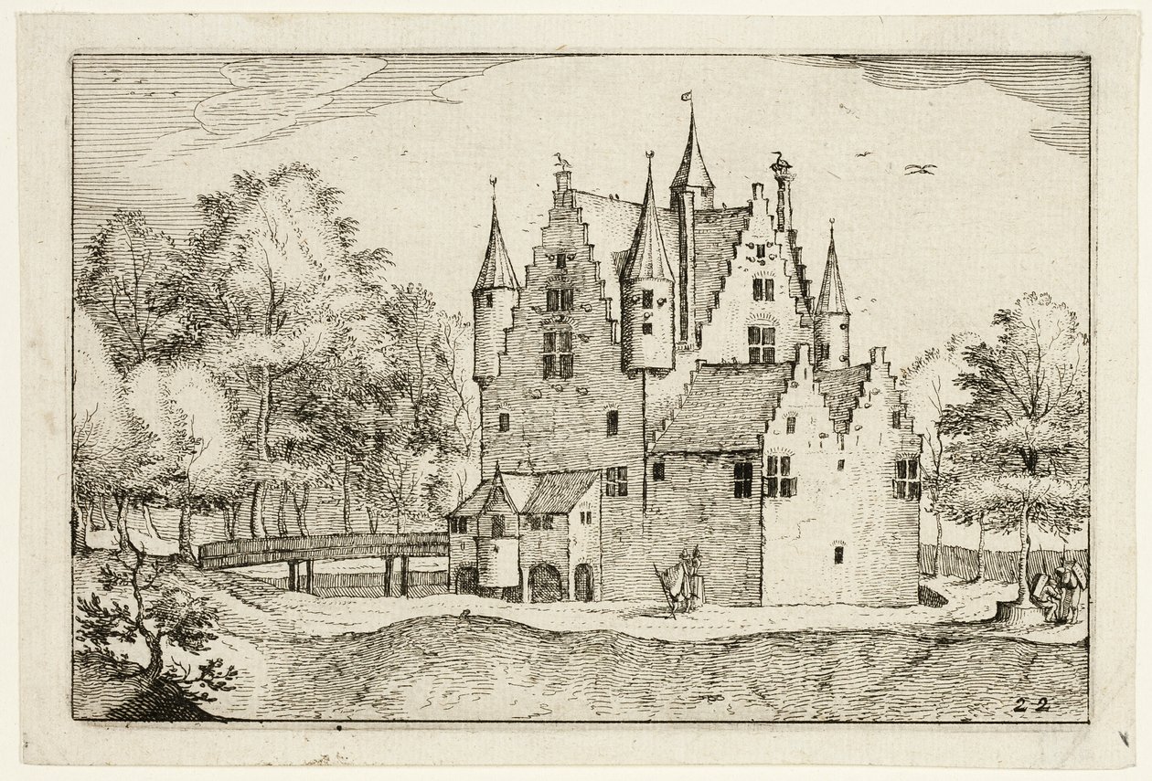 Een kasteel, plaat 22 naar Afbeeldingen van boerderijen, landhuizen en rustieke dorpen (Praediorum villarum et rusticarum casularum icones) door Claes Jansz. Visscher II