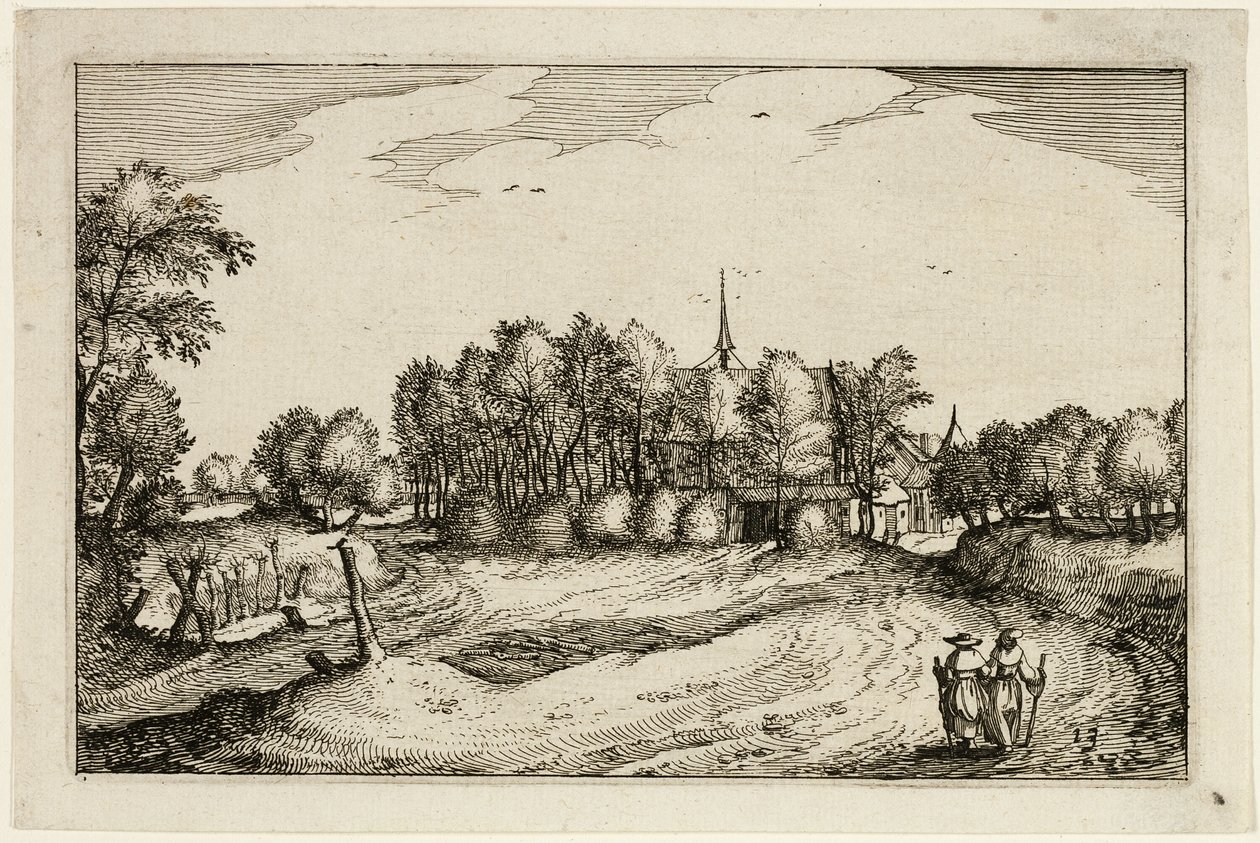 Een klooster, plaat dertien naar Afbeeldingen van boerderijen, landhuizen en rustieke dorpen (Praediorum villarum et rusticarum casularum icones) door Claes Jansz. Visscher II