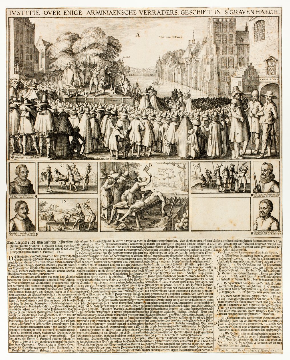 Executie van Arminianen in Den Haag door Claes Jansz. Visscher II