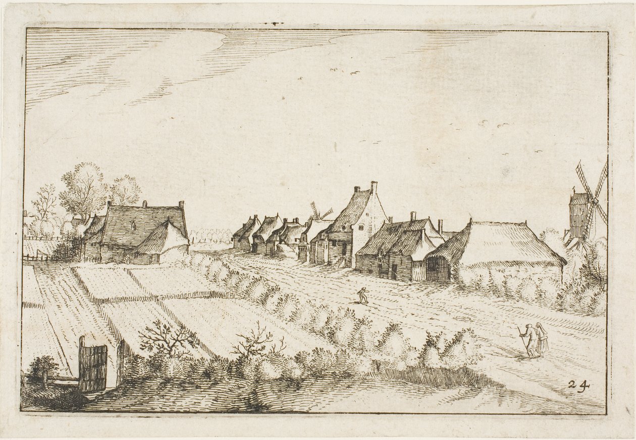 Velden en een weg, plaat 24 naar Afbeeldingen van boerderijen, landhuizen en rustieke dorpen (Praediorum villarum et rusticarum casularum icones) door Claes Jansz. Visscher II