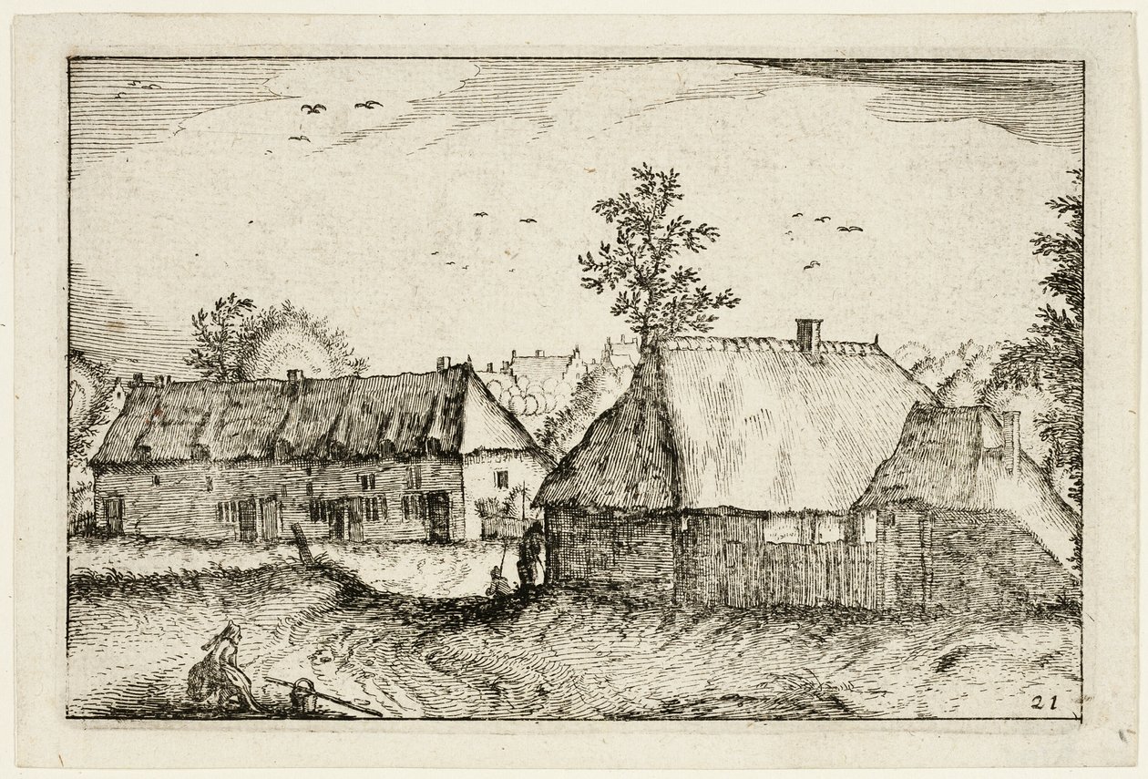 Grote loodsen, plaat 21 naar Afbeeldingen van boerderijen, landhuizen en rustieke dorpen (Praediorum villarum et rusticarum casularum icones) door Claes Jansz. Visscher II