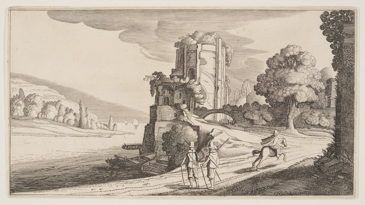 Ronde toren aan een rivier, uit Landschappen (Playsante Lantschappen) door Claes Jansz. Visscher II