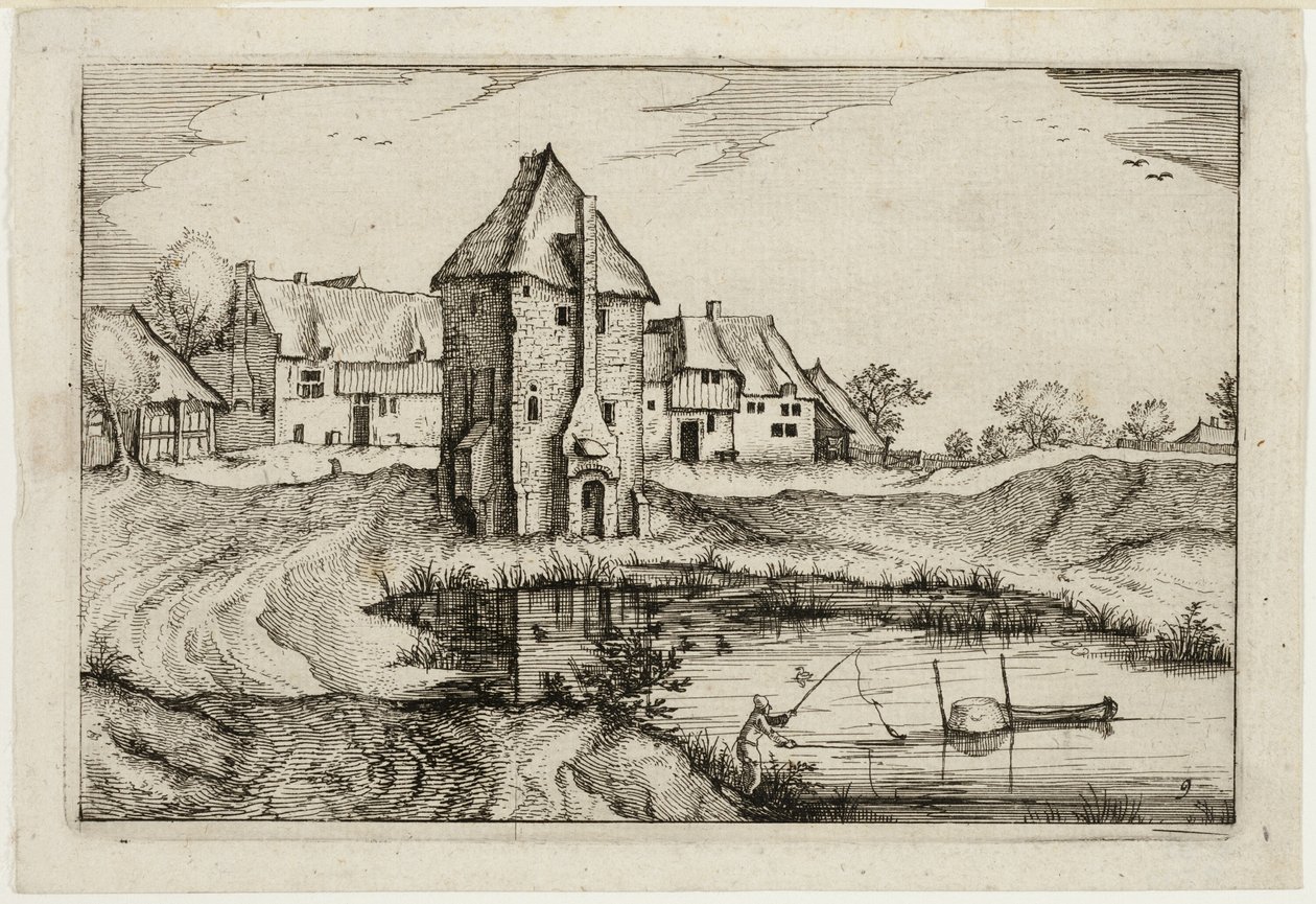 De vijver, plaat negen naar Afbeeldingen van boerderijen, landhuizen en rustieke dorpen (Praediorum villarum et rusticarum casularum icones) door Claes Jansz. Visscher II