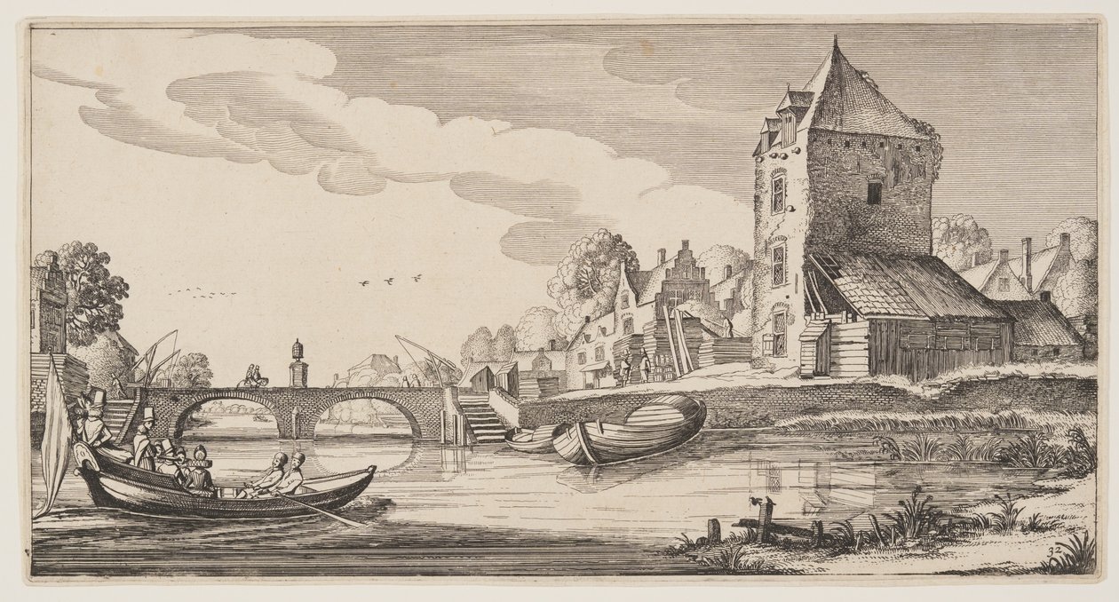 Dorp aan een rivier, uit Landschappen (Playsante Lantschappen) door Claes Jansz. Visscher II