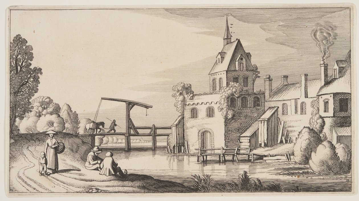 Dorp aan een rivier, uit Landschappen (Playsante Lantschappen) door Claes Jansz. Visscher II
