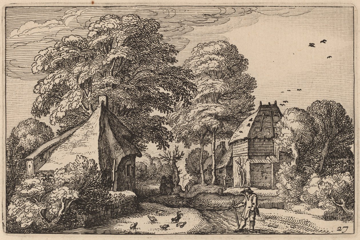 Weg met Schuur en Huisjes door Claes Jansz Visscher after Johannes van Doetechum, the Elder after Lucas