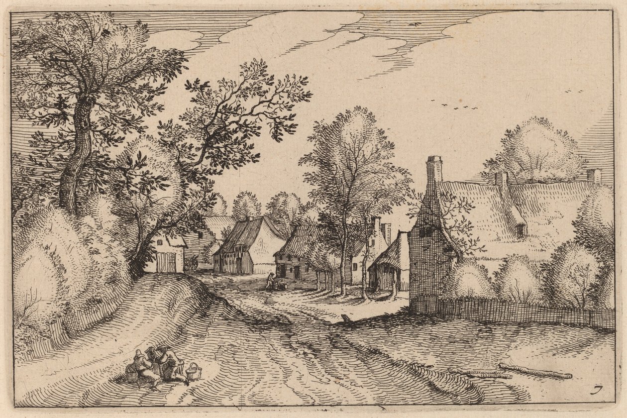 Dorpstraat door Claes Jansz Visscher after Johannes van Doetechum, the Elder after Lucas