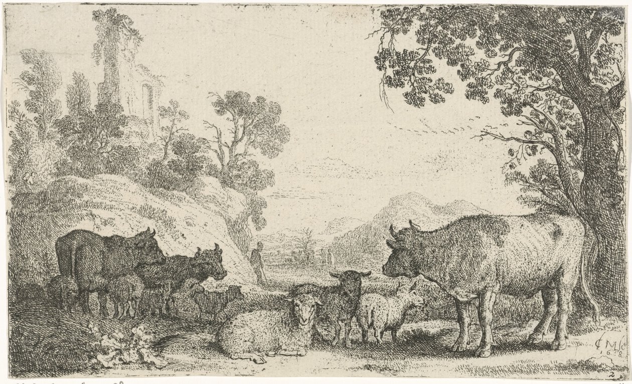 Landschap met vee door Claes Moeyaert