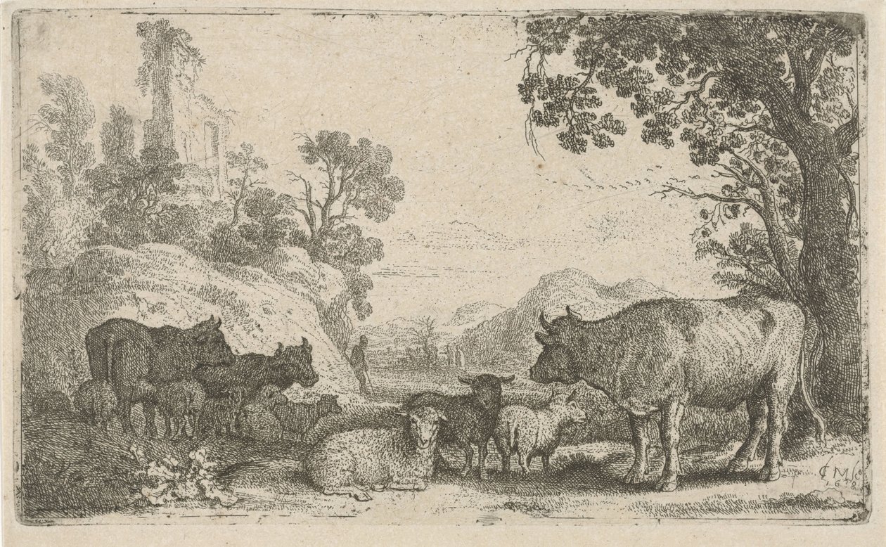 Landschap met vee door Claes Moeyaert