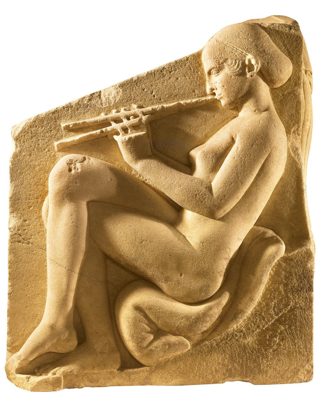 Een aulosspeler. Altaar van Aphrodite, zogenaamde Ludovisi Troon, linker paneel, ca. 430 v.Chr. door Classical Antiquities
