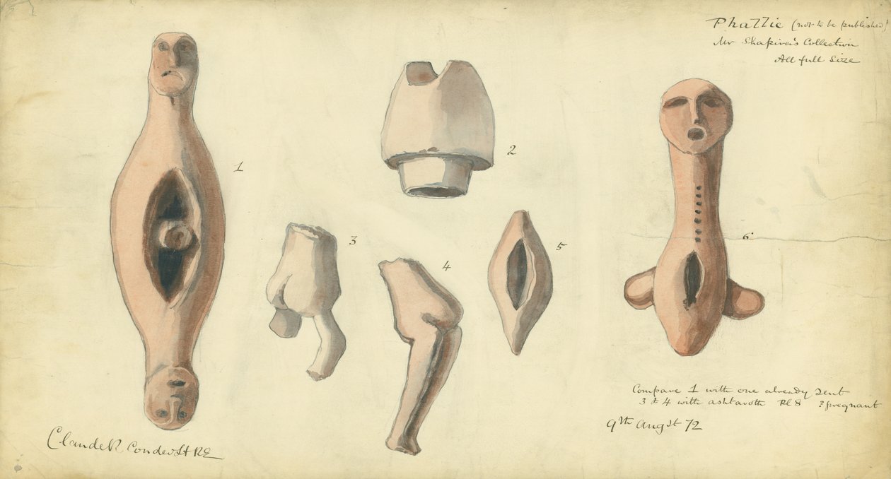 Fallische symbolen uit de collectie van Mr Shapira door Claude Conder